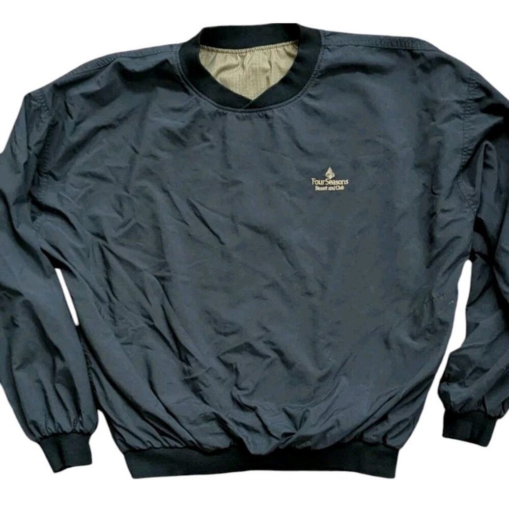 Vtg Four Seasons Resort Golf Pullover Shirt Men XL Reversible Black Tan Nylon